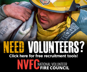 300x250 banner ad with male and female firefighters for placement on partner websites.