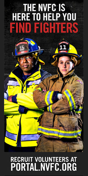 300x00 banner ad with male and female firefighters for placement on partner websites.